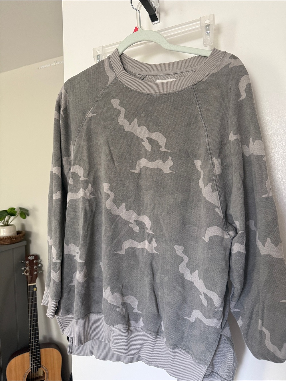 American Eagle Outfitters Gray Camouflage Crew Neck Sweater